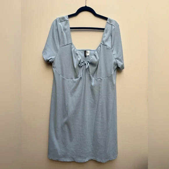 H&M+ LIGHT BLUE Tie-Front Ribbed Dress - Picture 5 of 12